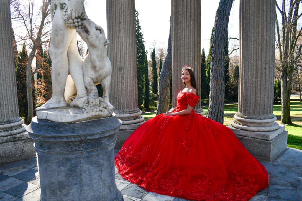 vestido rojo de alquiler para fiestas de quinceañeras